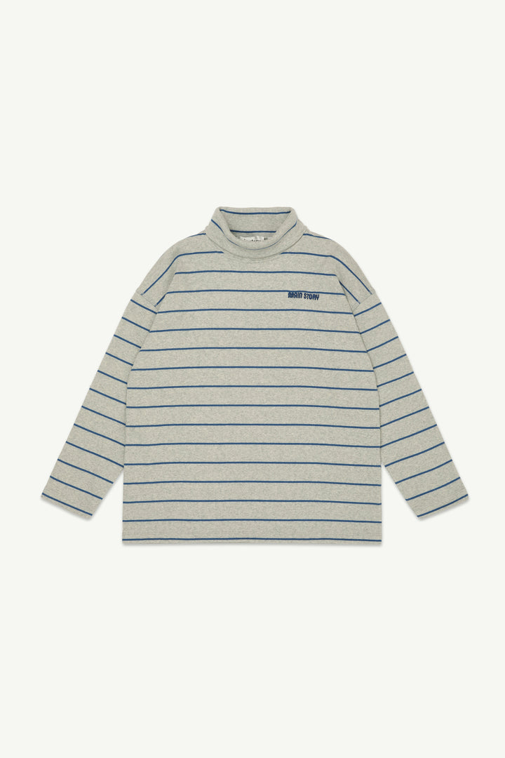 Roll Neck Rib Top - Grey Melange stripe