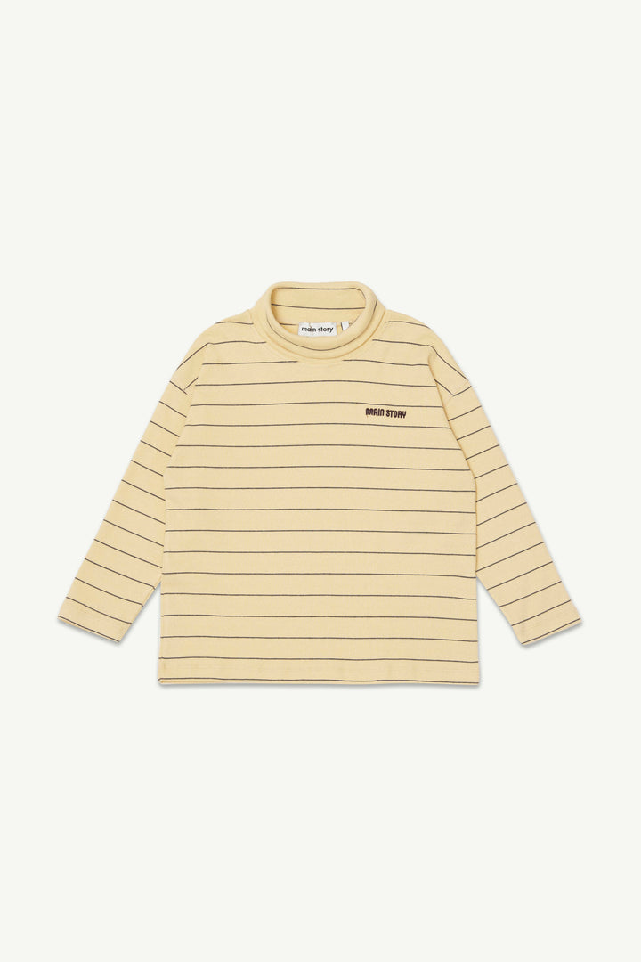 Roll Neck Rib Top - Banana Crepe Stripe