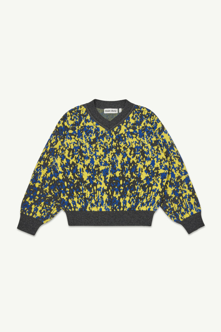 Jacquard V Sweater - Charcoal Mini Splodge