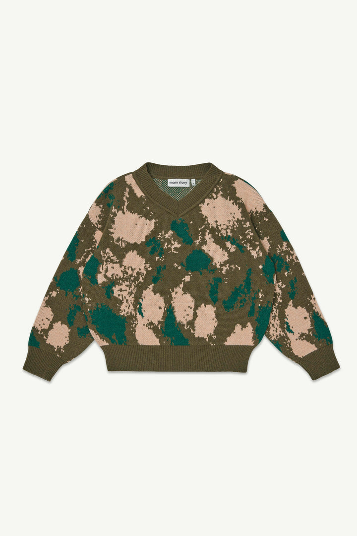 Jacquard V Sweater - Mallard Jumbo Splodge
