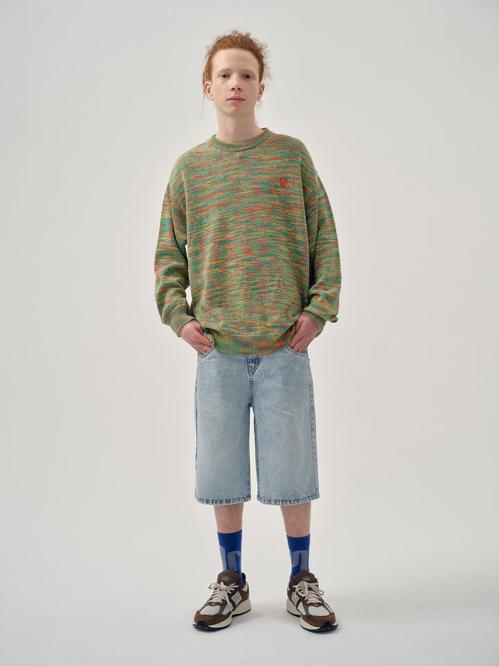 Knitted Sweater - Multi Green & Orange