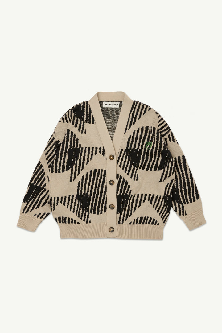 Jacquard Cardigan - Oat Logo